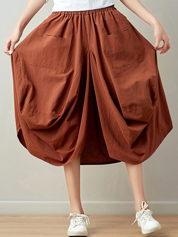 xakxx Artistic Retro Ramie Cotton 6 Colors Loose Irregular Elasticity Skirt