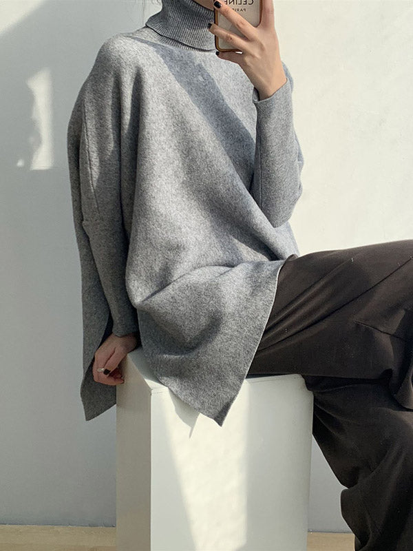 xakxx Original 4 Colors Split-Side High-Neck Long Sleeves Sweater Top