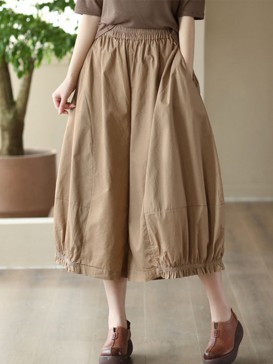 xakxx Cropped Pleated Wide Leg Casual Pants Bottoms
