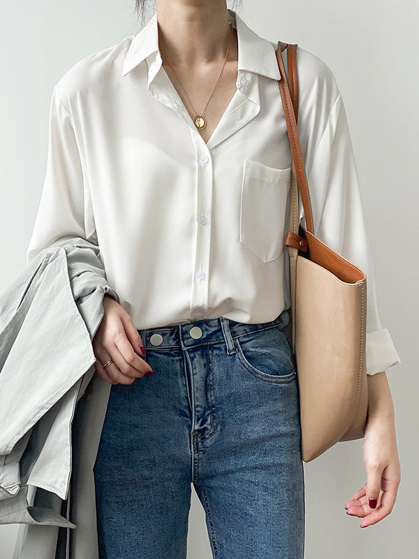 xakxx Urban Solid Color Lapel Long Sleeves Blouse
