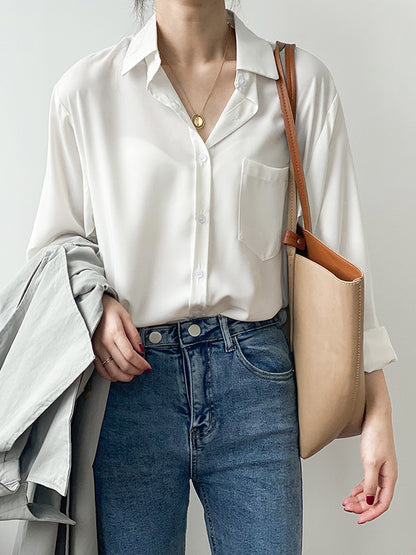 xakxx Urban Solid Color Lapel Long Sleeves Blouse