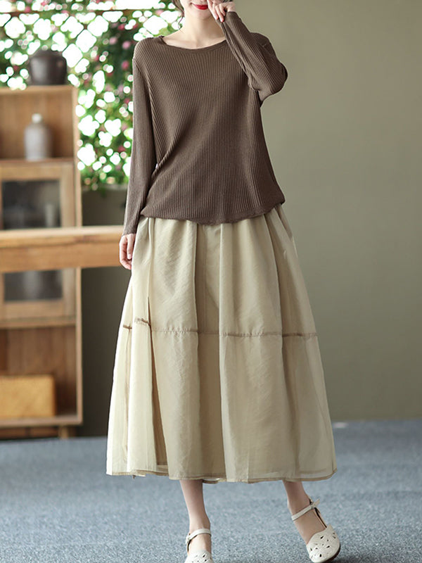 xakxx Simple Loose Solid Color Split-Joint Bubble Skirt