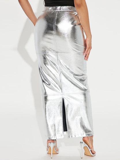 xakxx High Waisted H-Line Solid Color Split-Joint Skirts