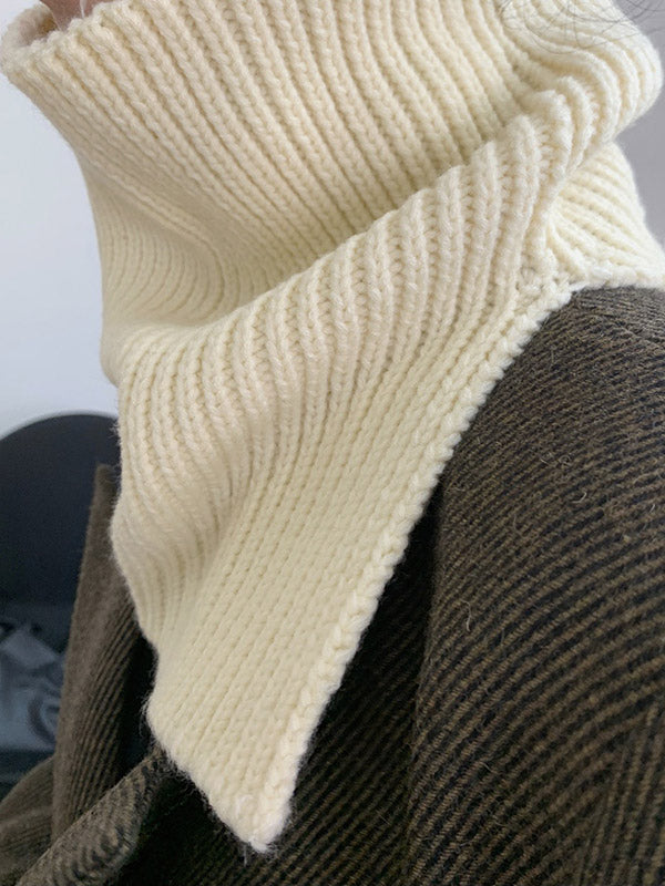 xakxx 3 Colors Simple High-Neck Asymmetric Knitted Scarf