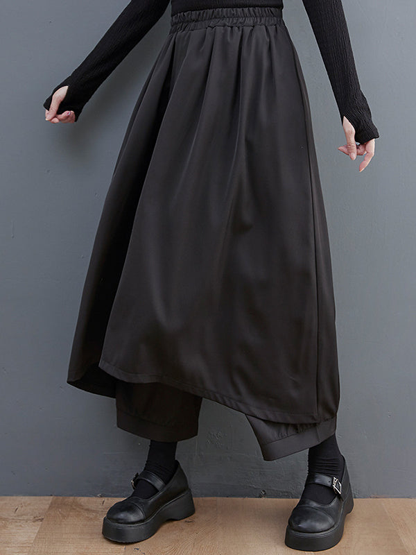xakxx Vintage Wide Leg Loose Solid Color Elastic Waist Pants