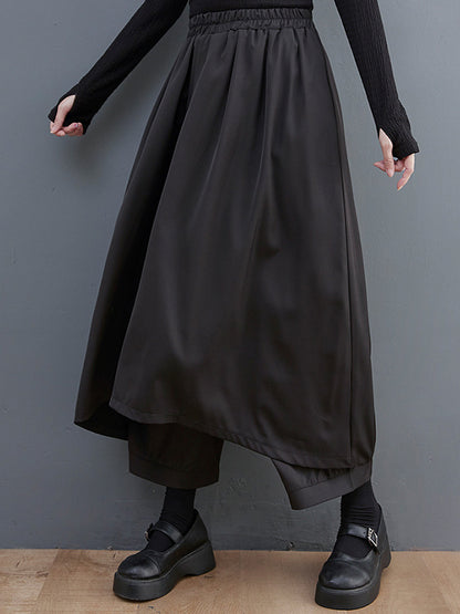 xakxx Vintage Wide Leg Loose Solid Color Elastic Waist Pants