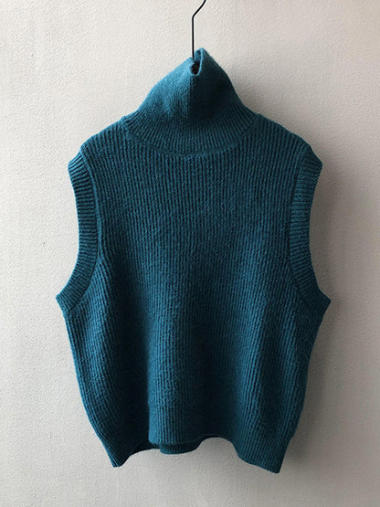 xakxx Casual Loose Sleeveless Solid Color High-Neck Sweater Vest Outerwear