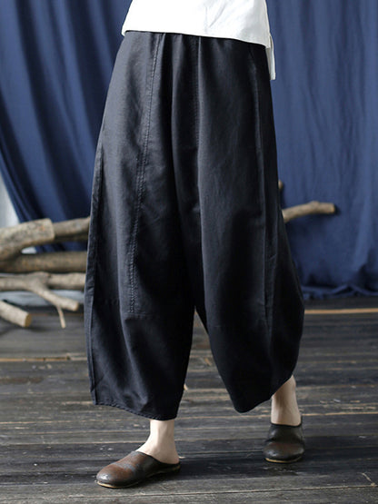 xakxx Simple Solid Color Elasticity Waisted Wide Leg Pants