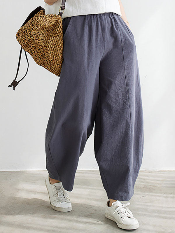 xakxx Wide Leg Loose Elasticity Solid Color Casual Pants Bottoms
