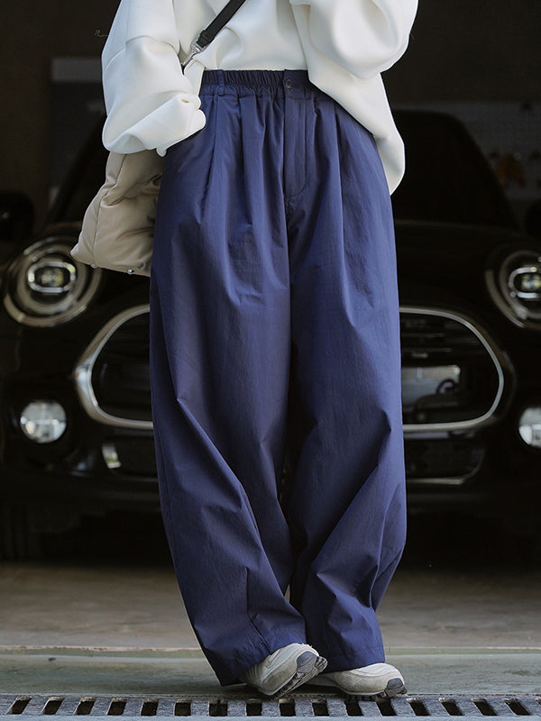 xakxx High Waisted Loose Solid Color Casual Pants Bottoms