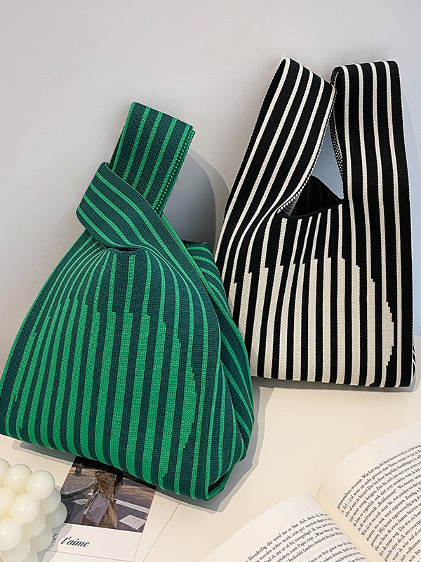 xakxx Contrast Color Striped Woven Bags Woven Handbag