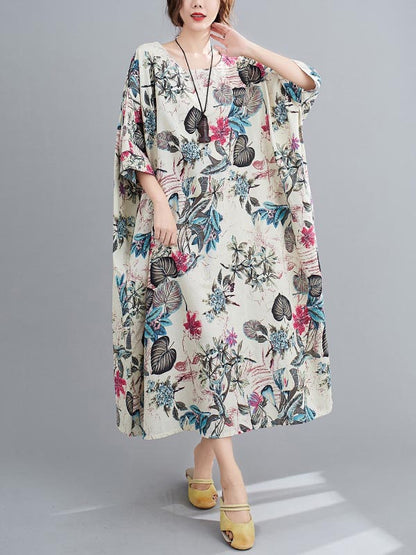 xakxx Vintage Floral Round-Neck Dress