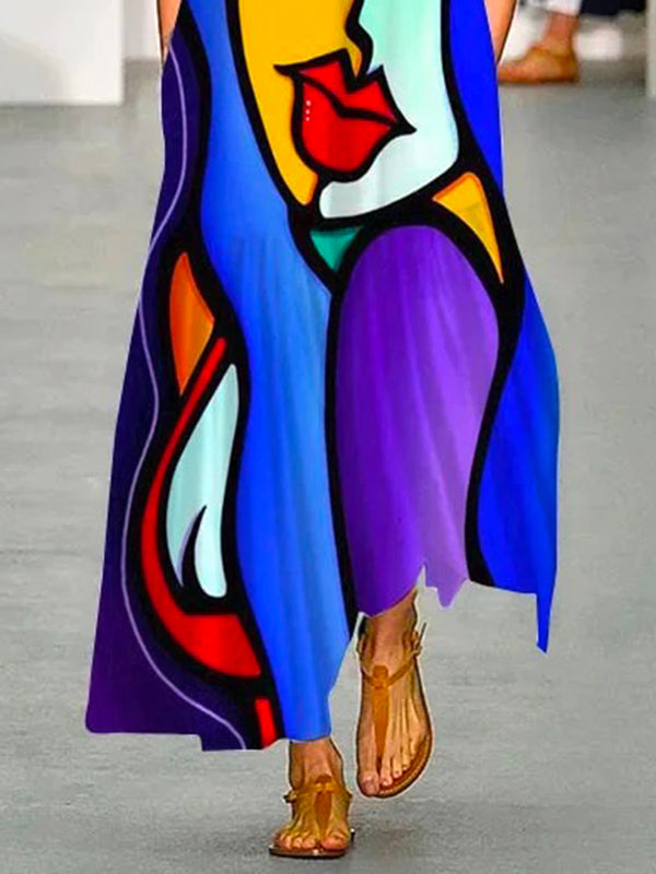 xakxx Sleeveless Figure Printed Round-Neck Maxi Dresses