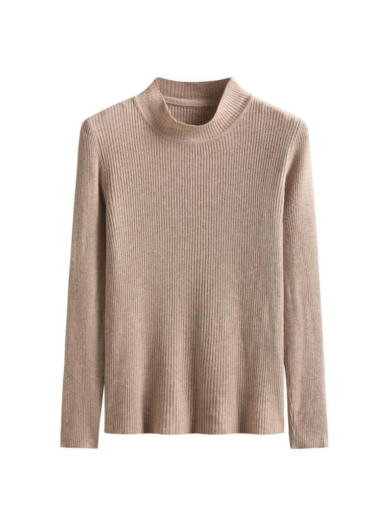 xakxx Simple Long Sleeves Skinny Solid Color High-Neck Pullovers