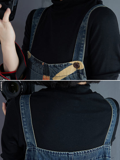 xakxx Original Cartoon Printed With Pocket Harem Denim Overalls