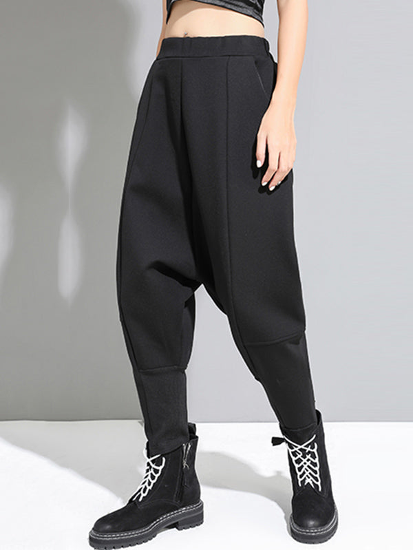 xakxx Stylish Black Velvet Split-Joint Harem Pants