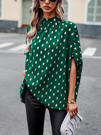 xakxx Loose Bandage Polka Dot Round-Neck Blouses&Shirts Tops