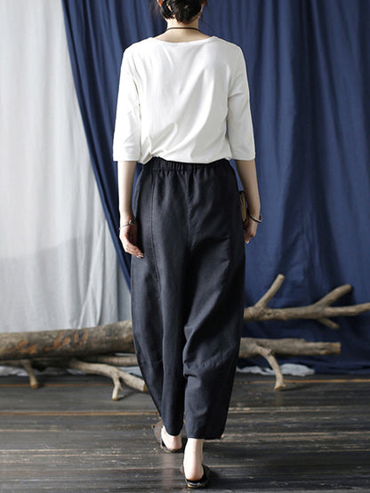 xakxx Simple Solid Color Elasticity Waisted Wide Leg Pants
