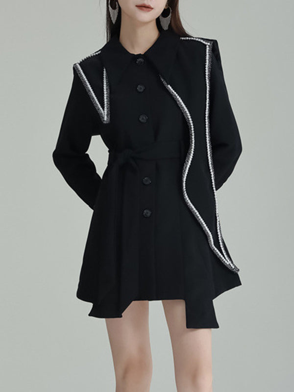 xakxx A-Line High Waisted Asymmetric Buttoned Lapel Mini Dresses