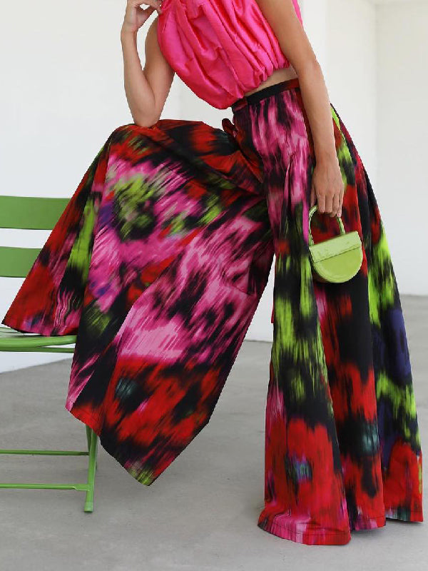 xakxx Wide Leg Multi-Colored Printed Pants Trousers