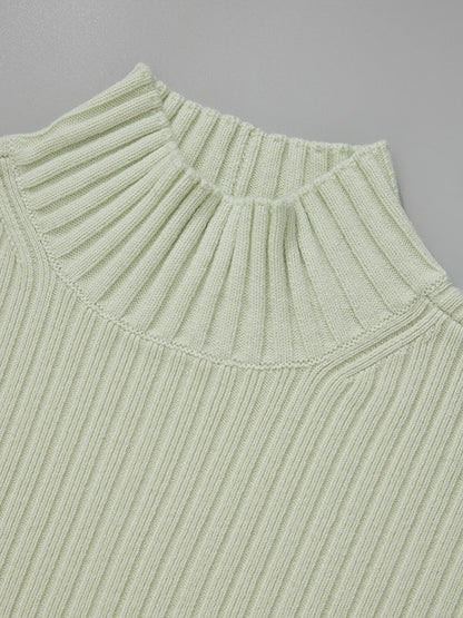 xakxx xakxx-Solid Color Long Sleeves High-Neck Sweater Top + Wide Leg Pants Bottom Two Pieces Set