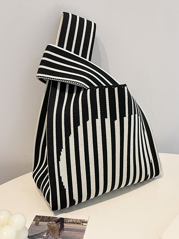 xakxx Contrast Color Striped Woven Bags Woven Handbag