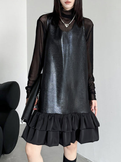 xakxx A-Line Loose Pleated Split-Joint U-Neck Mini Dresses