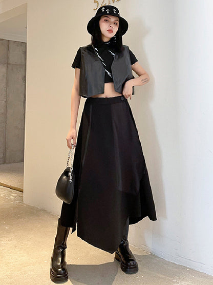 xakxx Casual High Waisted Irregularity Solid Color Skirt