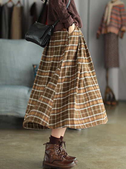 xakxx Artistic Retro Plaid A-Line Skirt