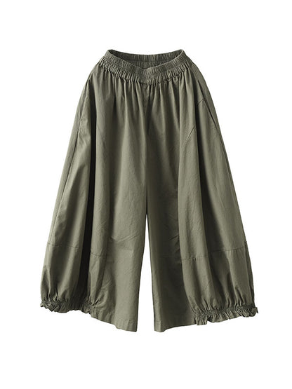 xakxx Cropped Pleated Wide Leg Casual Pants Bottoms
