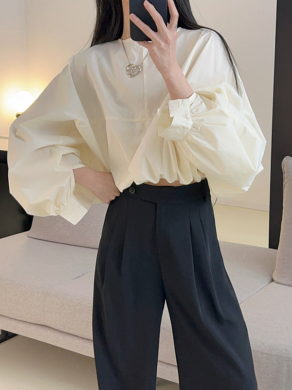xakxx Batwing Sleeves Loose Elasticity Solid Color Round-Neck Blouses&Shirts Tops