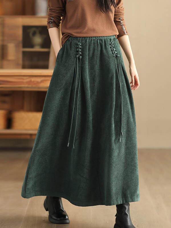 xakxx A-Line Loose Elasticity Solid Color Tied Velvet Skirts Bottoms