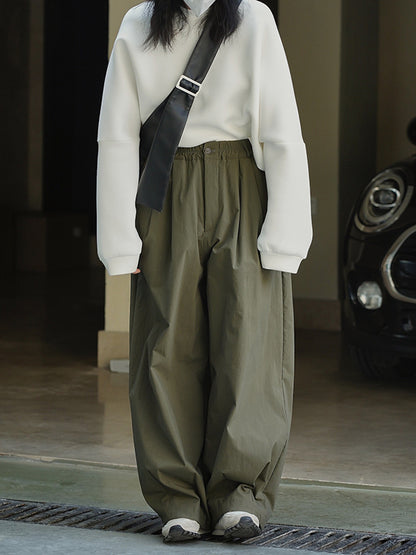 xakxx High Waisted Loose Solid Color Casual Pants Bottoms