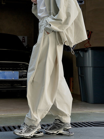 xakxx Loose Wide Leg High-Waisted Pleated Solid Color Casual Pants Bottoms Trousers