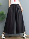 xakxx Simple Wide Leg Loose Drawstring Solid Color Casual Pants Bottoms