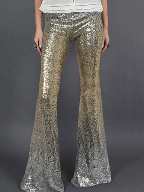 xakxx Flared Pants Skinny Leg Contrast Color Gradient Sequined Shiny Pants Bottoms
