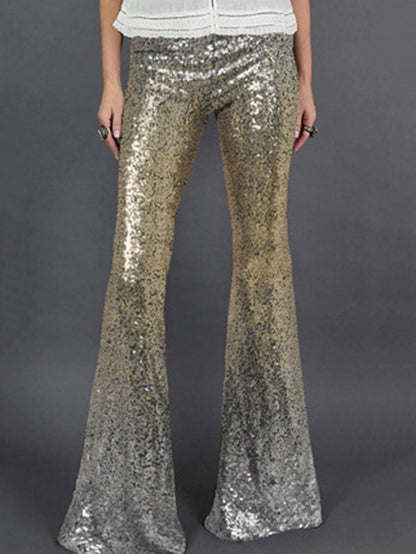 xakxx Flared Pants Skinny Leg Contrast Color Gradient Sequined Shiny Pants Bottoms