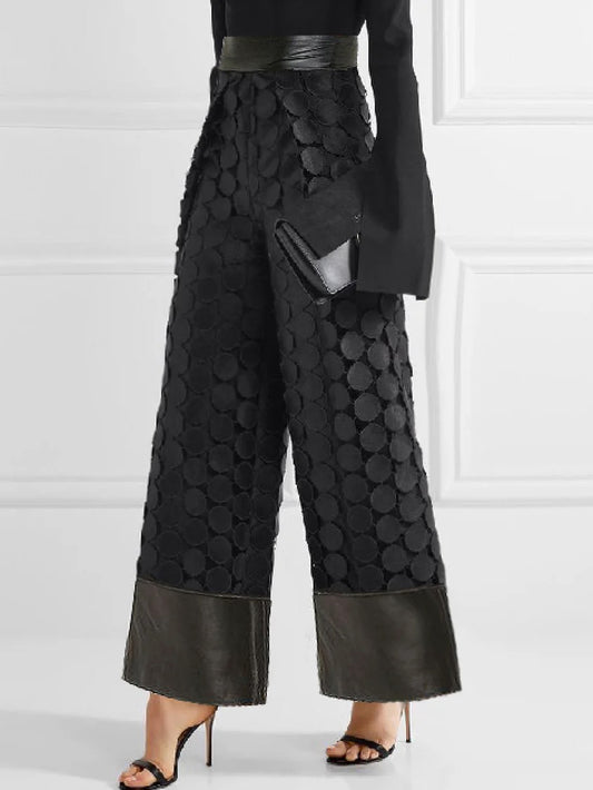 xakxx Loose Wide Leg Polka-Dot Solid Color Casual Pants Bottoms Trousers