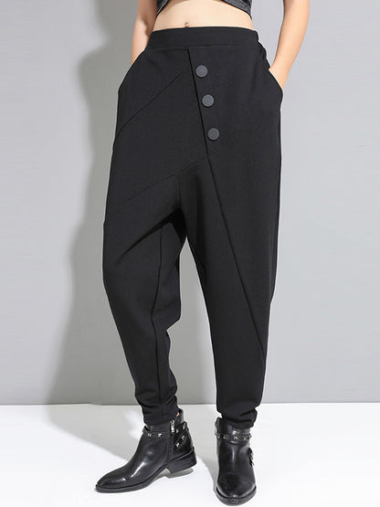 xakxx Personality Black With Button High-Waist Harem Pants