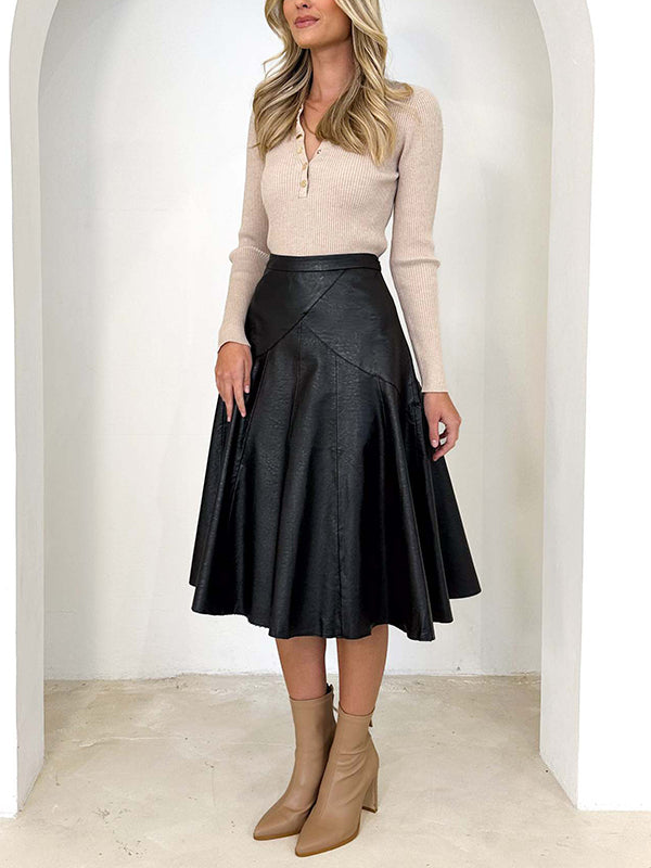 xakxx High Waisted Loose Ruffled Solid Color Skirts Bottoms
