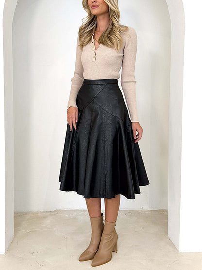 xakxx High Waisted Loose Ruffled Solid Color Skirts Bottoms