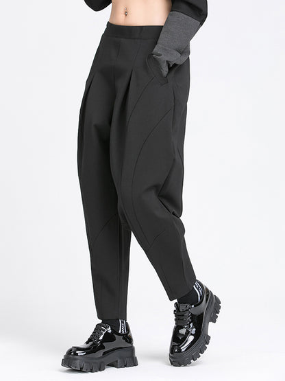xakxx Simple Casual Split-Joint Pleats Black Harem Pants