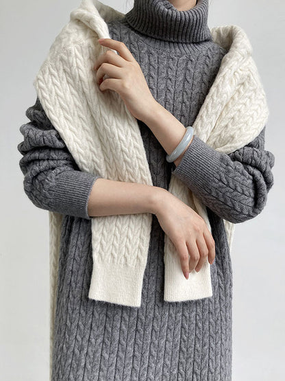 xakxx Stylish Loose Long Sleeves Solid Color High-Neck Twist Sweater Dresses