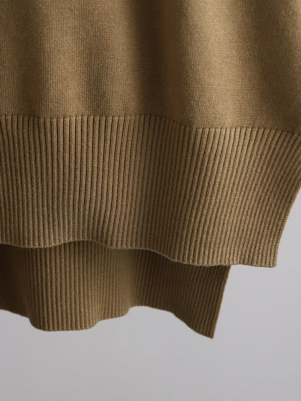 xakxx Stylish High-Low Long Sleeves Split-Side Solid Half Turtleneck Sweater Tops & Wide Leg Pants Two Pieces Set