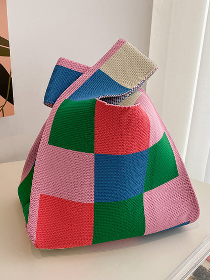xakxx Casual Checkerboard Contrast Color Color-Block Bags Accessories Handbags