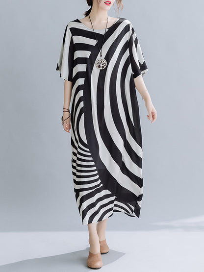xakxx Original Striped Irregularity Round-Neck Midi Dress