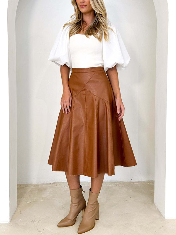 xakxx High Waisted Loose Ruffled Solid Color Skirts Bottoms