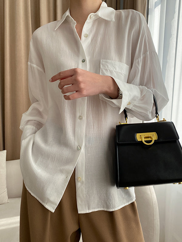 xakxx Solid Color Lapel Blouses&Shirts Tops