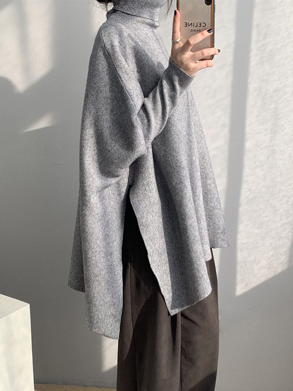 xakxx Original 4 Colors Split-Side High-Neck Long Sleeves Sweater Top