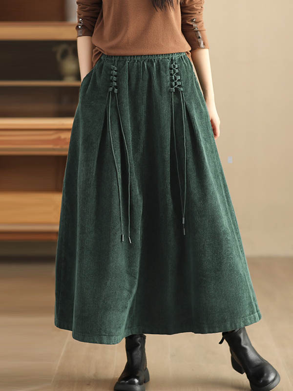xakxx A-Line Loose Elasticity Solid Color Tied Velvet Skirts Bottoms